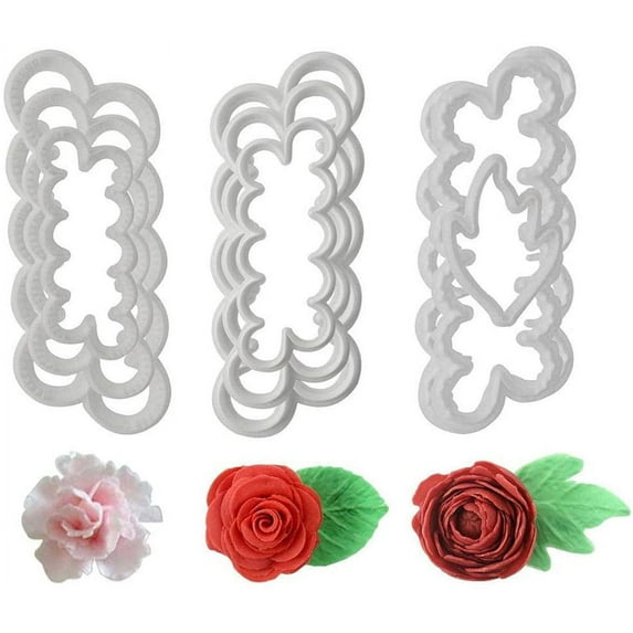 Namzi Fondant Icing Tool, 9Pcs Roses Carnations Peony 3D Petal Cake Cutter Flower DIY Baking Accessories