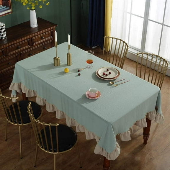 Namzi French Vintage Ruffle Trim Tablecloth Washable Cotton Table Cover Rustic Flounces Table Cloth for Kitchen Dinning Farmhouse Tabletop Use, 55*55inchGreen