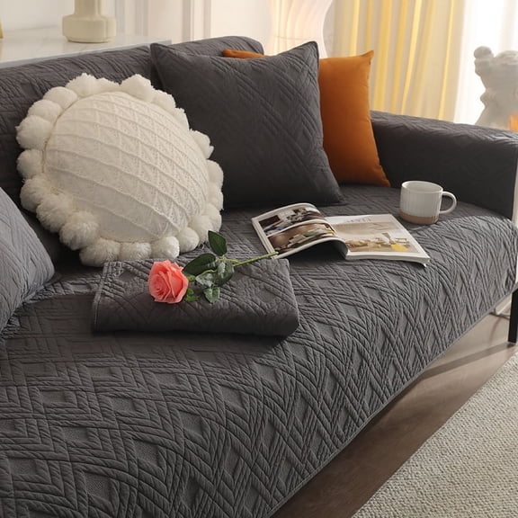 Namzi Geometric Quilted Sofa Cover Cotton Sectional L Shape Couch Cover 1Pcs/Not All Set-35.4*62.9inch,Dark Grey