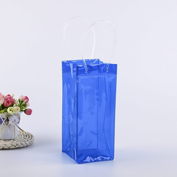 Namzi Gifts, flowers, gift box packaging bags, waterproof and leak proof thickened colored transparent PVC tote bags, flower gift bags, red wine ice bags (blue, 11 * 11 * 26cm)