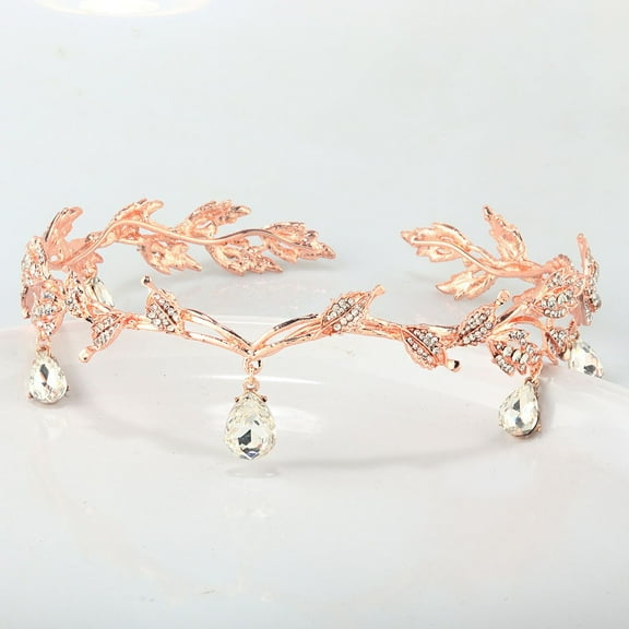 Namzi Goddess Tiara Crystal Rhinestone Crown Wedding Tiara Bride Bridesmaid Beaded Forehead Band Crystal Rhinestone Wedding Bridal Hair Accessories Tiara (Rose Gold)