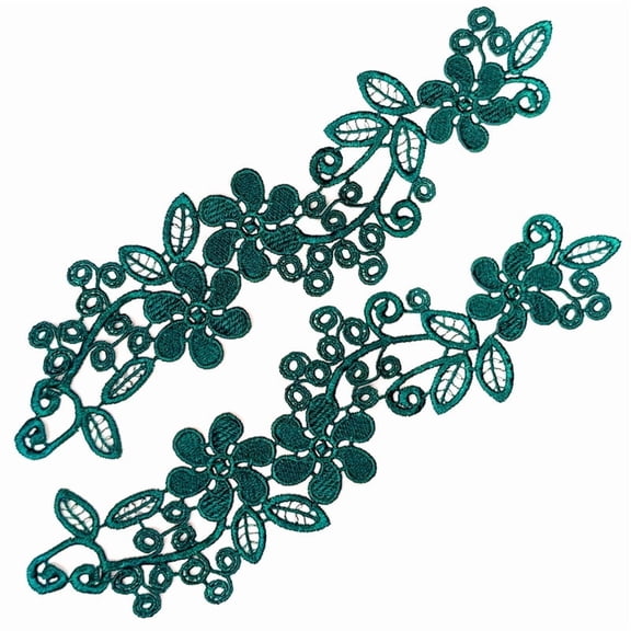 Namzi Green Polyester Floral Lace Applique, 1 Pair 12.2*3.54 inch Embroidered Sewing Patches