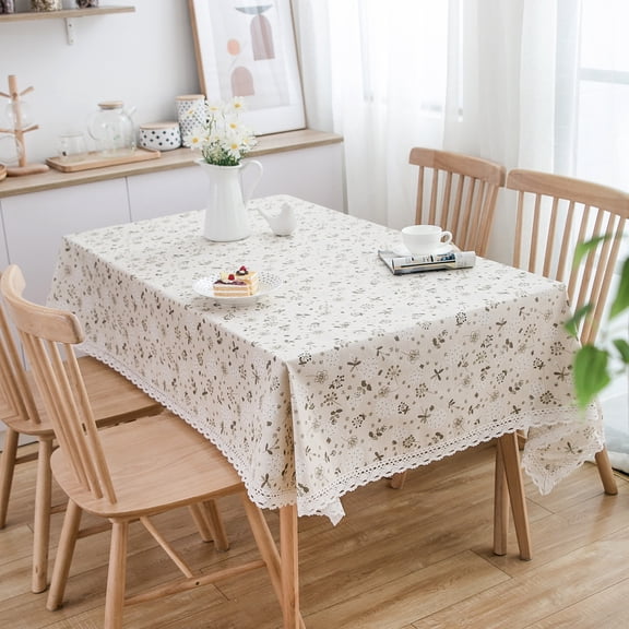 Namzi Grey Dandelion Printed Small Fresh Countryside Style Tablecloth, Home Tea Table Cover, Tassel Lace (300 * 140cm)