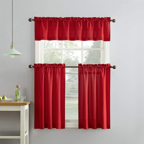 Namzi Half Window Curtains for Kitchen, 1 slice red Curtains & Valances, 137*91cm Light Filtering Rod Pocket Curtains for Small Windows, Easy to Install Polyester Curtain