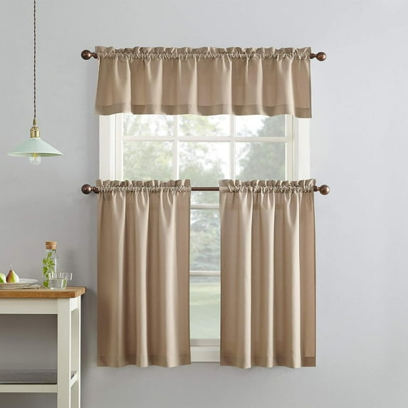 Namzi Half Window Curtains for Kitchen, 2 slice Curtains & Valances, 137*114cm Light Filtering Rod Pocket Curtains for Small Windows, Easy to Install Polyester Curtain.Khaki