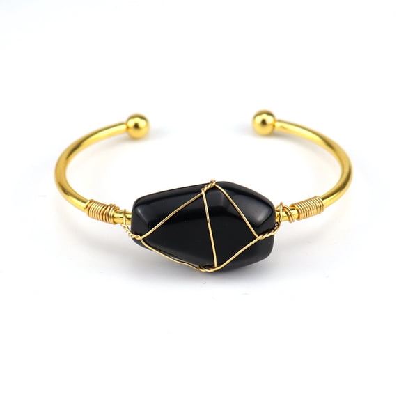 Namzi Handmade Beaded Bracelet, Suitable for Men and Women, Handmade Gold Copper Wire Wrapped Natural Crystal Hexahedral Bracelet, Original Stone Crystal Bracelet (Black)