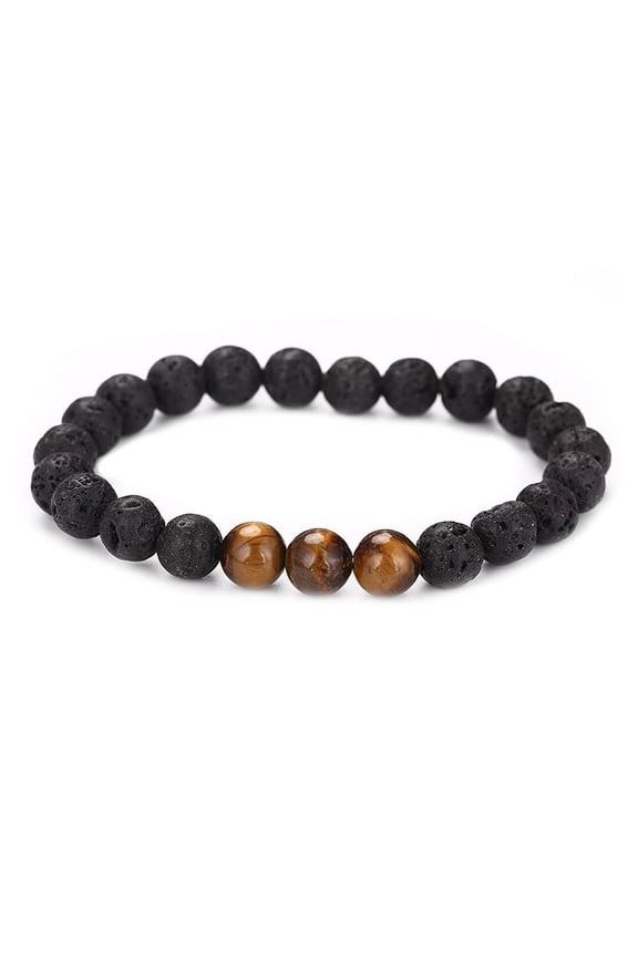 Handmade Beaded Bracelet, Suitable for Men and Women, Natural Volcano Stone Beaded Bracelet (Black+Brown)