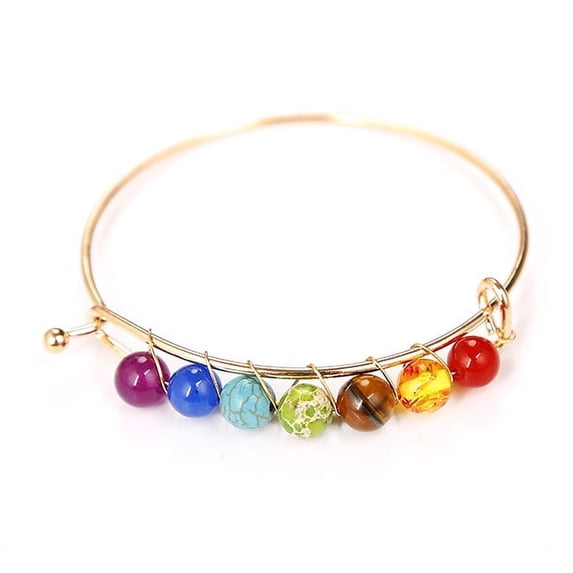 Namzi Handmade Beaded Bracelet, suitable for both men and women, hand wound natural stone seven color stone bracelet (B style gold)