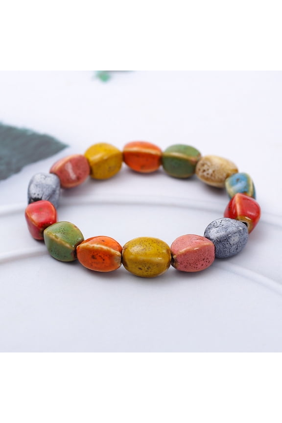 Handmade Ceramic Beaded Bracelet - Adjustable Artisan Ethnic Bracelet, Unique Ceramic Jewelry,Multicolored 04