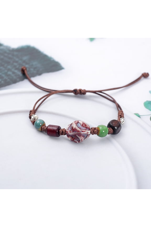 Handmade Ceramic Beaded Bracelet Adjustable Bohemian Porcelain Stone Bracelets Unique Artisan Jewelry,H01