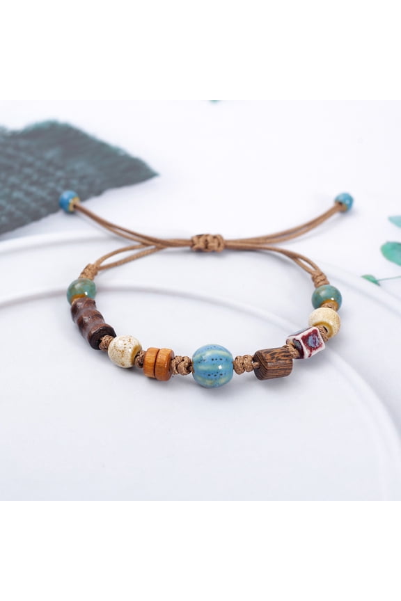 Handmade Ceramic Beaded Bracelet Adjustable Bohemian Porcelain Stone Bracelets Unique Artisan Jewelry,H04