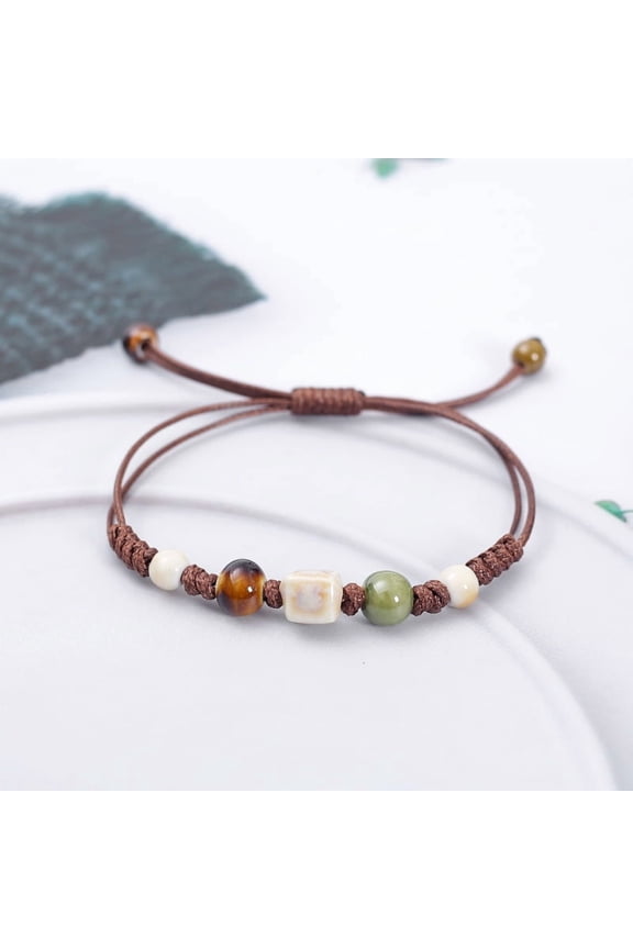 Handmade Ceramic Beaded Bracelet Adjustable Bohemian Porcelain Stone Bracelets Unique Artisan Jewelry,H08