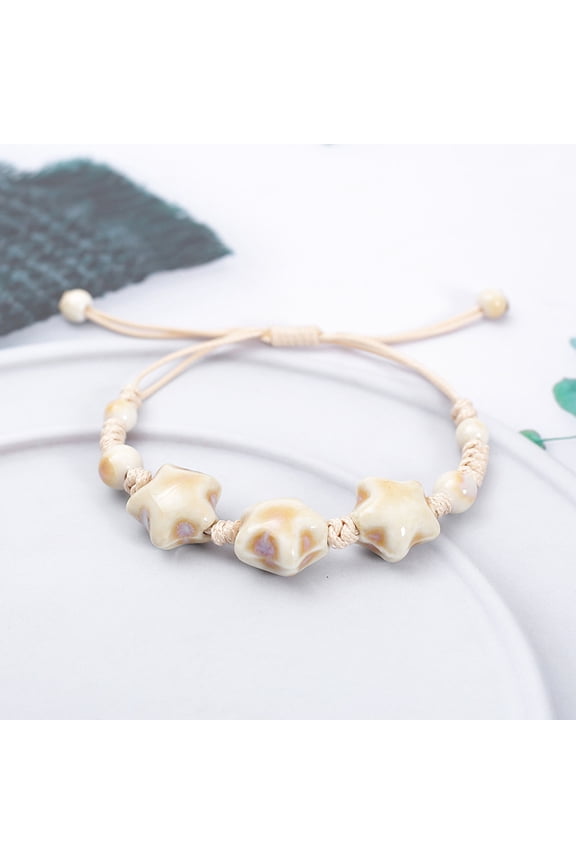 Handmade Ceramic Beaded Bracelet Adjustable Bohemian Porcelain Stone Bracelets Unique Artisan Jewelry,H09