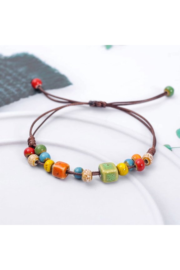Handmade Ceramic Beaded Bracelet Adjustable Bohemian Porcelain Stone Bracelets Unique Artisan Jewelry,H14