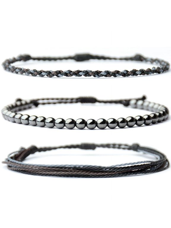 Handmade Natural Stone Beaded Healing Bracelet Gift for Men Adjustable Rope String Bracelet,3pcs A05