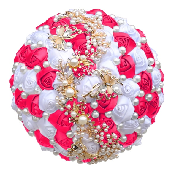 Namzi Handmade Satin Rose Bridal Bouquet Toss Round Wedding Bouquet Throw Toss Artificial Flower Bunch Pink