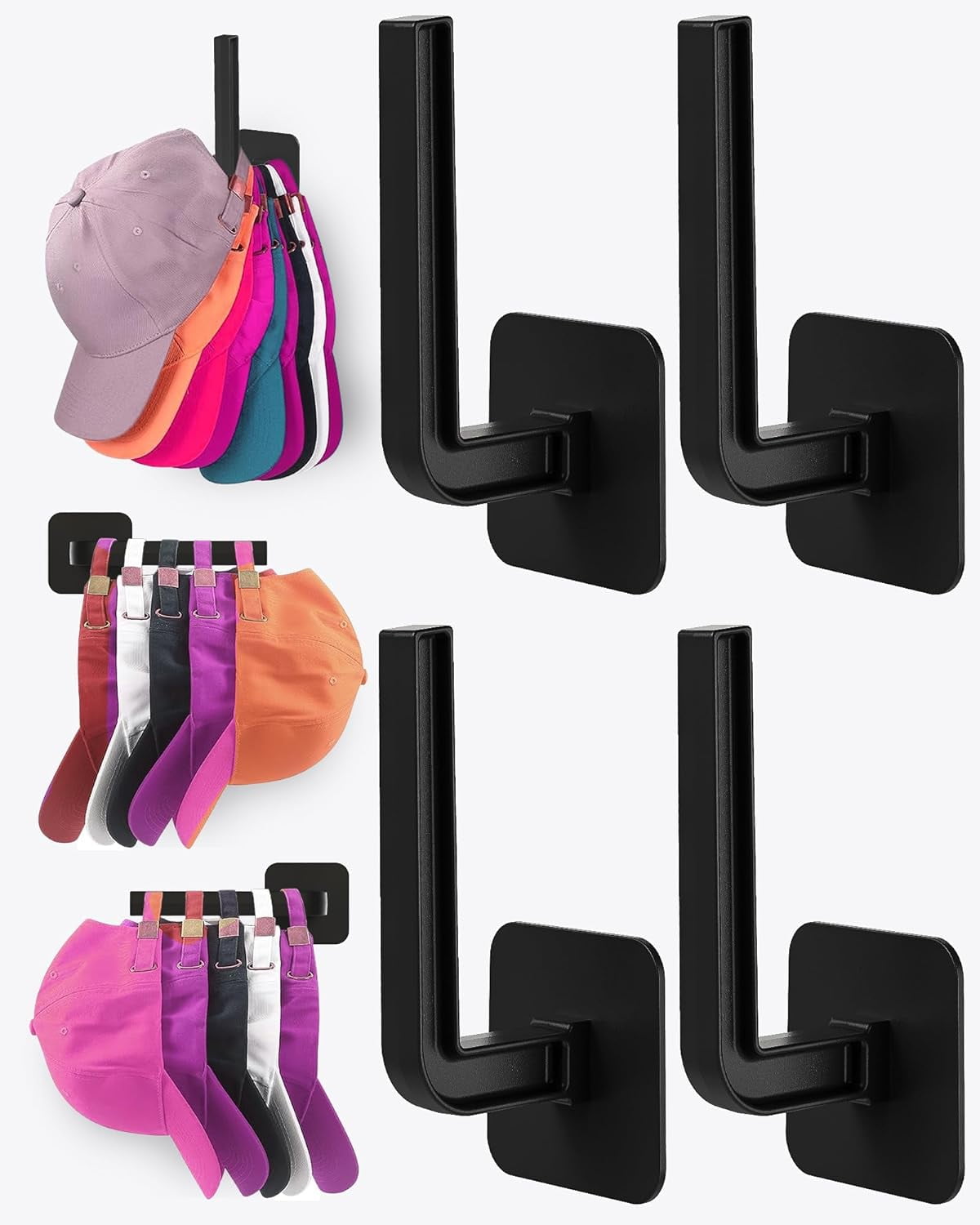 Black Acrylic Multi-Purpose Hat Organizer Hooks (4-Pack)