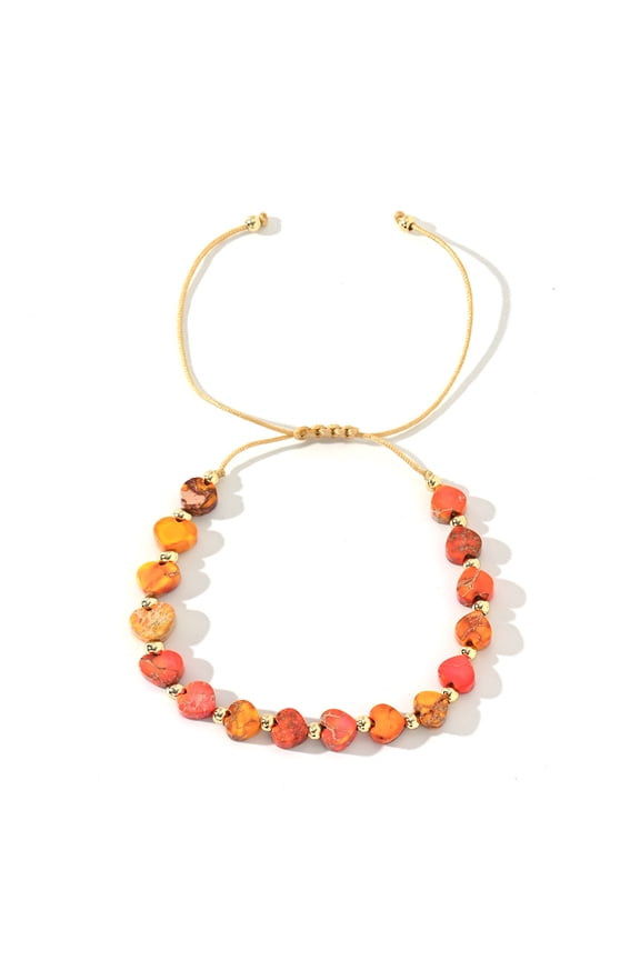Heart Bracelets for Women,Boho Handmade Natural Stone Bracelets Crystal Beads Bracelet Jewelry-Orange