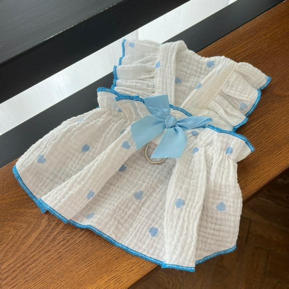 Namzi Heart Print Cat Dog Skirt with Bow Pet Dress for Holiday Birthday Wedding Wedding Pet Outfit, 1 Piece-M Size,Blue