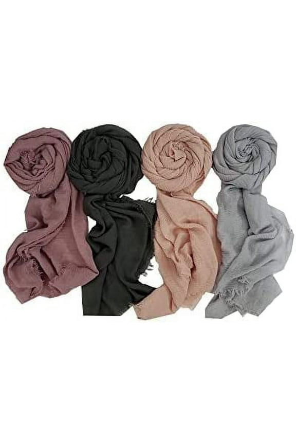 Hijab Scarfs for Women Crinkle Cotton Scarf Lightweight Head wrap 4 PCs