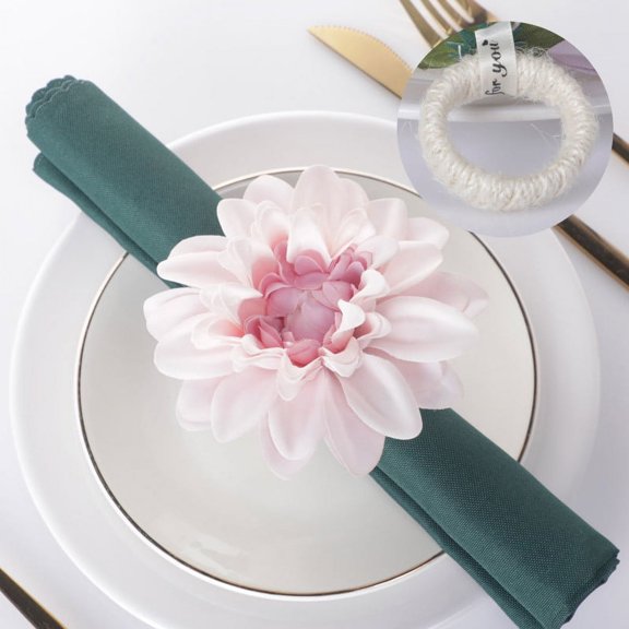 Namzi Home Hotel Restaurant Desktop Decoration Napkin Rings, New Napkin Buckles Simulated Flower Hemp Rope Rings Dinner Decoration Napkin Rings -6 Pieces (Pink, Hemp Rope Style)