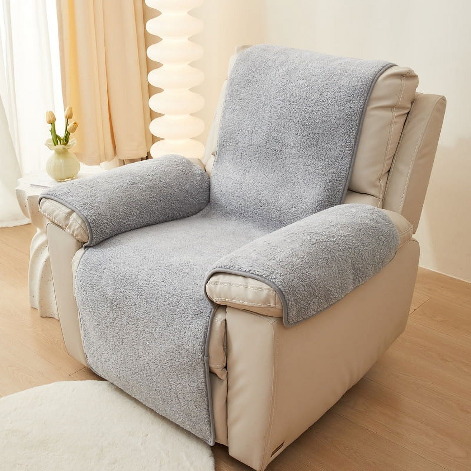 Namzi Lamb Wool Sofa cushion Couch Cover Solid Colour Reclining Chair Cover for Living Room Sofa Easy Fit Washable Furniture Sofa Protector 29.92*90.94inch (Grey)