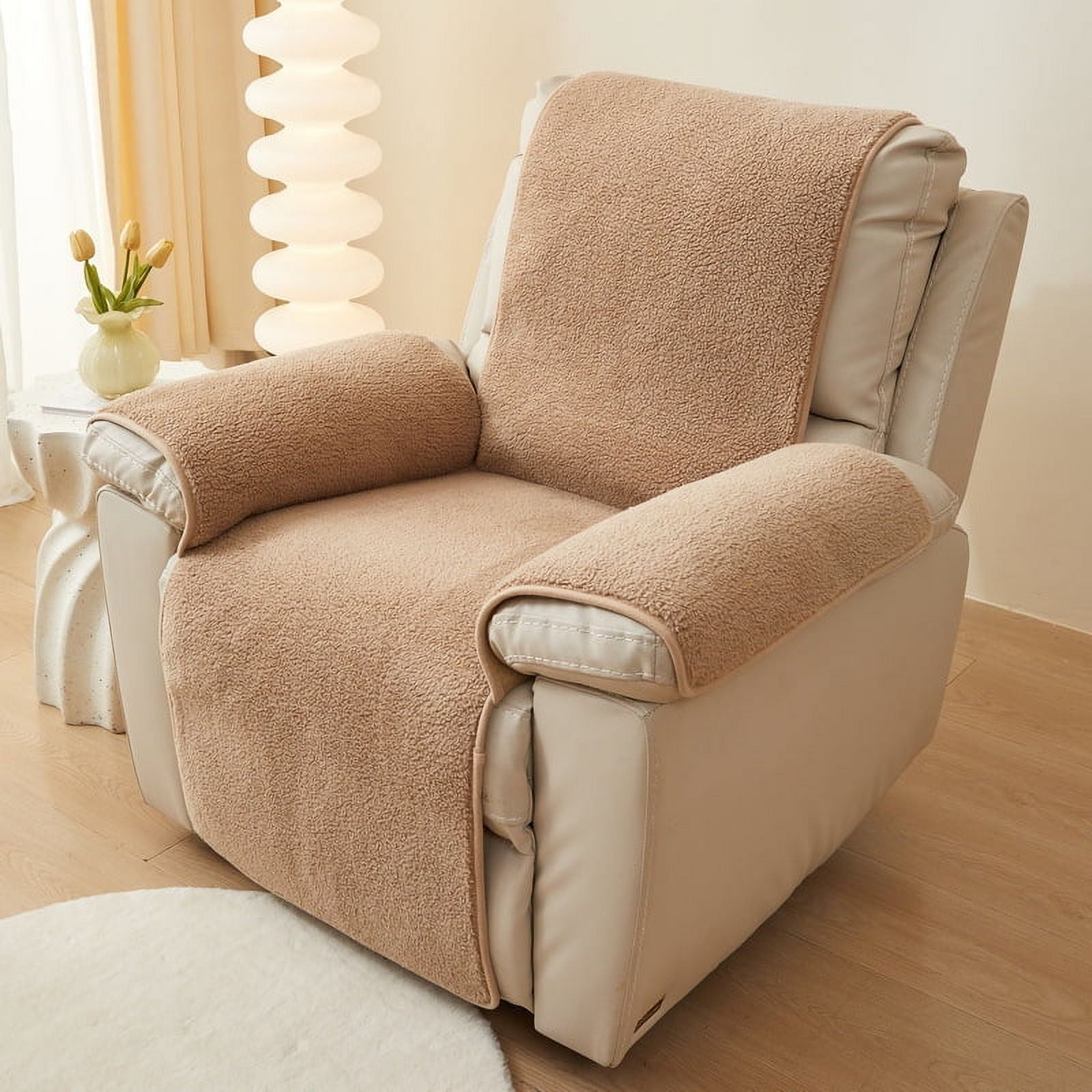 Namzi Lamb Wool Sofa cushion Couch Cover Solid Colour Reclining Chair Cover for Living Room Sofa Easy Fit Washable Furniture Sofa Protector 29.92*90.94inch (Khaki)