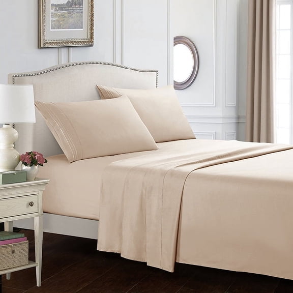 Namzi Large 4-piece Bed Sheet Set, Comfortable, Breathable and Cool Bed Sheet, Luxury Hotel Bed Sheet - Deep Pocket, Easy to Fit, Super Soft and Wrinkle Free Bed Sheet - Beige