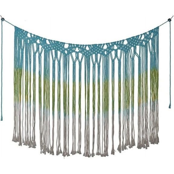 Namzi Large Macrame Wall Hanging Blue Curtain Tapestries Fringe Garland Banner Bohemian Handmade Woven Wall Decor Home Decoration for Baby Nursery Gallery Bedroom Living Room (Blue 40"W X 30"L)