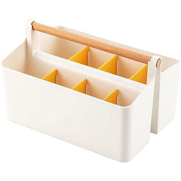 Namzi Large Portable Tote with Handle, Plastic Craft Storage Organizer Basket with Adjustable Divided for Art Supplies, Sewing, Colored Pencils, Makeup-Yellow