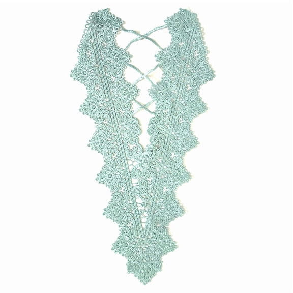 Namzi Light Green Polyester Embroidered Lace Collar, 1Pc Hollow Back Neck Applique Trim, 11.81x3.15 Inch