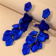 Namzi Long Acrylic Rose Petal Earrings Dangle Exaggerated Flower Earrings Drop Floral Tassel Earrings-Blue