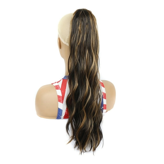 Namzi Long Ponytail Extensions, 23.6 Inch Drawstring Clip in Curly Wavy Hairpieces Synthetic Ponytails Hair Piece Pony Tail Extension for Women,D