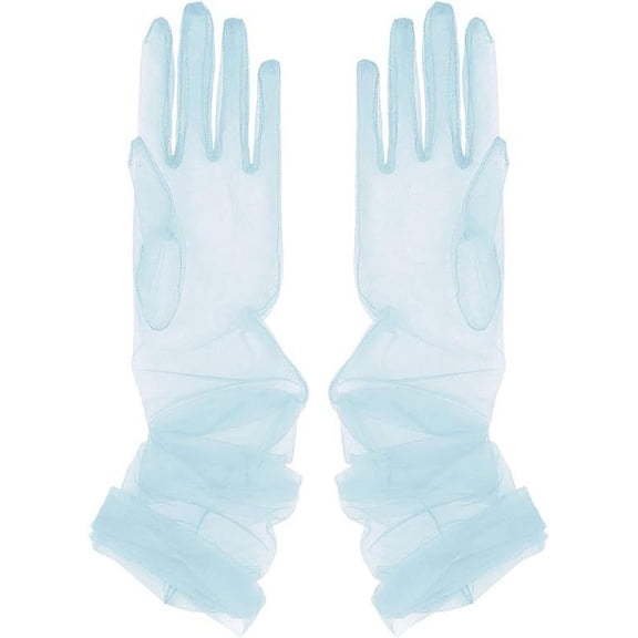 Namzi Long Tulle Gloves 3 Pairs Sheer Mesh Opera Gloves, Bridal Wedding Elbow Gloves, Party Costume Gloves,Light Blue
