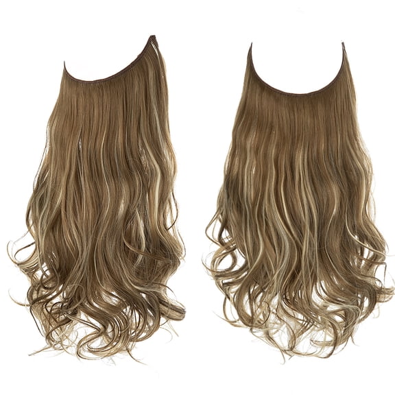 Namzi Long Wavy Wig piece with Invisible Transparent Adjustable Size Fish Line Curly Hair Piece Hidden Secret Hairpiece for Women No Clip 18 Inch,Ash Blonde