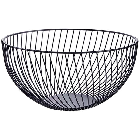Namzi Metal Wire Countertop Fruit Bowl Basket Holder for Kitchen | Black Modern Home Storage Decor Stand - 11 Inch (Round CBlack)
