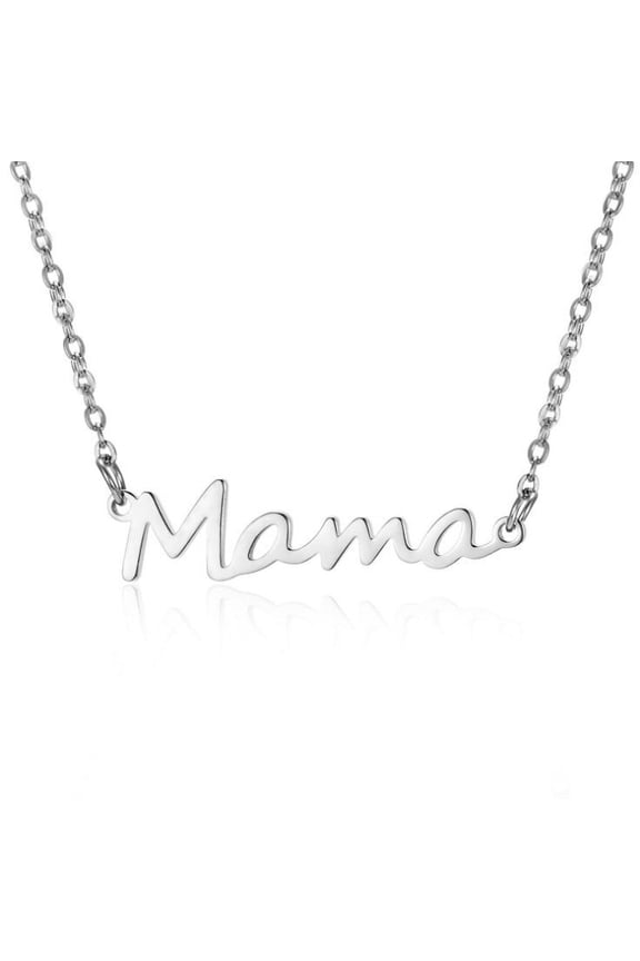 Mothers Day Gifts for Mom Necklaces for Mama Birthday Present for Mom Stainless Steel Letter Necklace(Silvery)