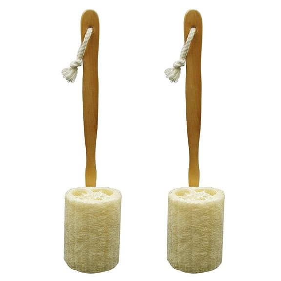 Namzi Natural Exfoliating Loofah Luffa Loofa Back Sponge Scrubber Brush with Long Wooden Handle Stick Holder Body Shower Bath Spa Pack of 2