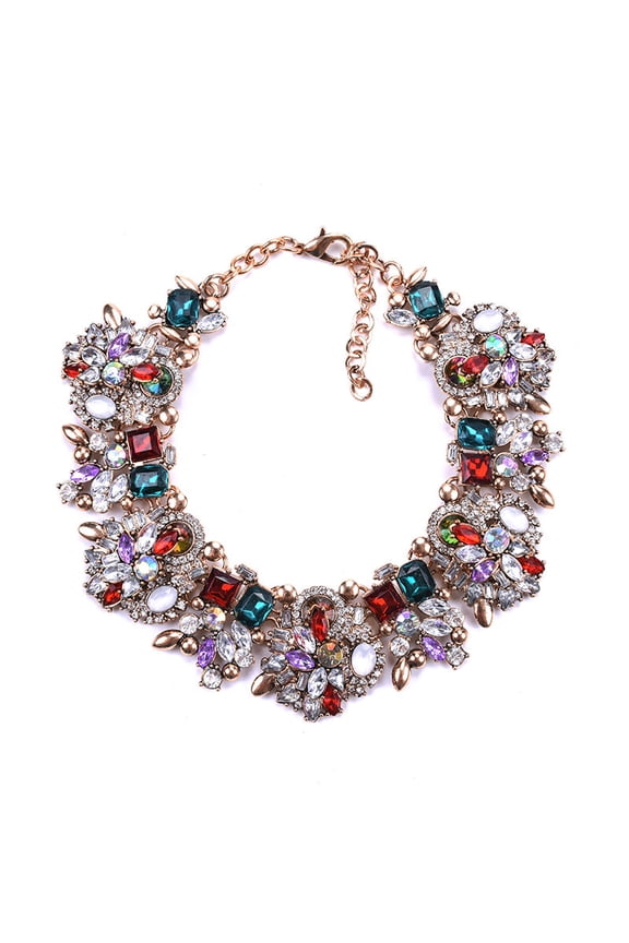 Necklace Colorful Glass Crystal Collar Choker Necklace-Red Blue