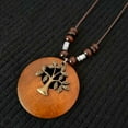 thumbnail image 1 of Namzi Necklace pendant suitable for men and women, handcrafted, retro ethnic style wooden alloy leaf long necklace (brown, small tree style), 1 of 1
