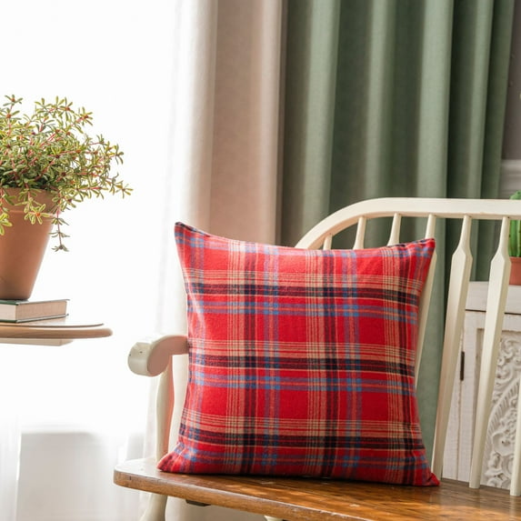Namzi Pack of 2 Christmas Plaid Decorative Throw Pillow Covers for Farmhouse Home Decor Red, 18 x 18 Inches