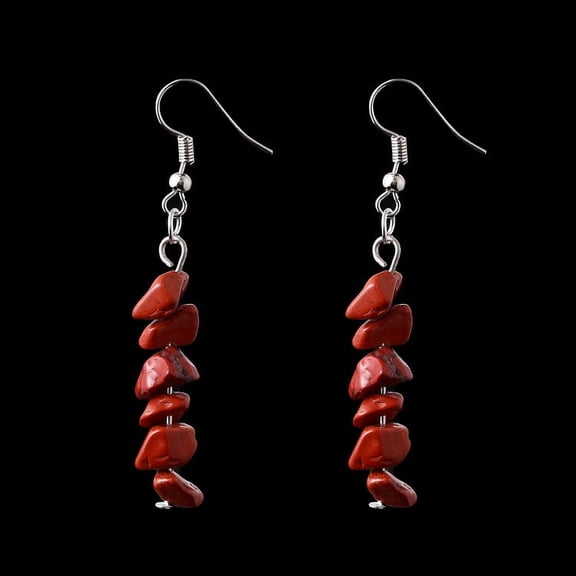 Namzi Personalized Natural Stone Earrings, Irregular Natural Crystal Stone Beaded Earrings, Multi color Tassel Earrings (Deep Red)