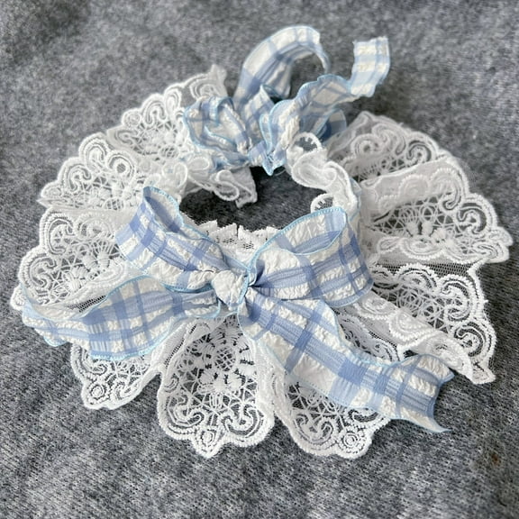 Namzi Pet Lace Bib Collar Cat Puppy Pet Bib Collar Lace Trimmed Pet Accessory,Blue XS Size,1 Piece