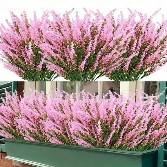 Namzi Pink Artificial Flowers, 12-Pack Faux Boxwood Bundles - Plastic Boxwood Bushes, Outdoor Artificial Plants, Patio Fake Greenery for Garden & Decor