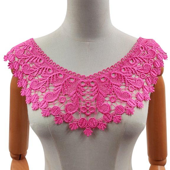 Namzi Pink Polyester Embroidered Lace Collar, 1Pc Hollow Neckline Applique Trim, 17.32*9.45 Inch