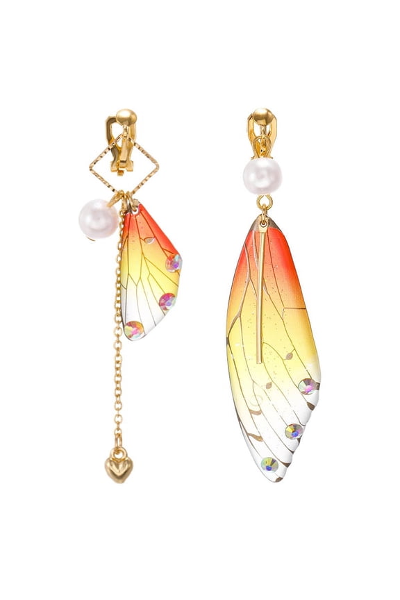 Plated Asymmetrical Butterfly Bug Wing Drop Dangle Earrings Crystal Fairy Wing Earrings for Women Wedding Jewelry,Ear clip style,Orange