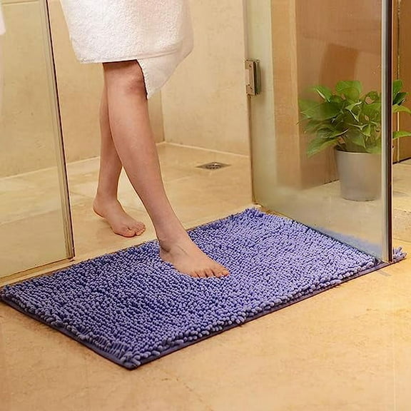 Namzi Plush Chenille Bath Rugs Extra Soft and Absorbent Microfiber Shag Rug, Non-Slip Runner Carpet for Tub Bathroom Shower Mat Purple 16" X 24"