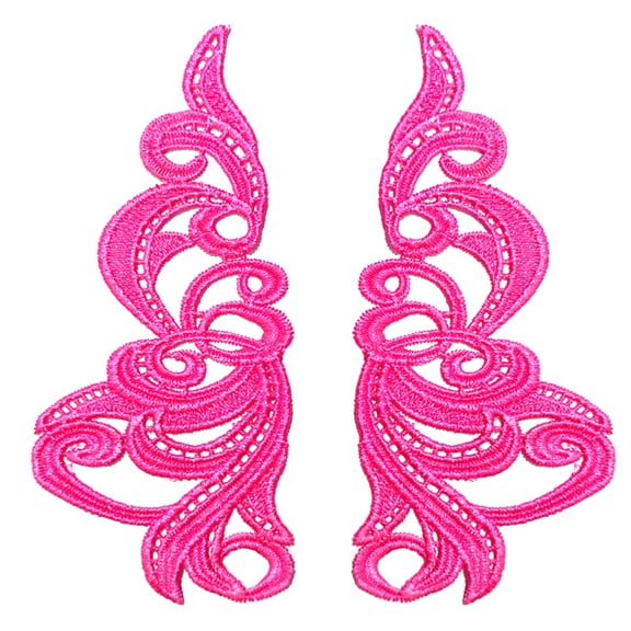 Namzi Polyester Purple Embroidery Lace Applique 1 Pair, 7.48*3.54 Inch Symmetric Scroll Floral Motif Patch for Gown Evening Dress Decor