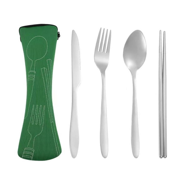 Namzi Portable Travel Dinnerware With Case, Stainless Steel Reusable Portable Utensils Set With Case, Travel Silverware Set With Case-Green
