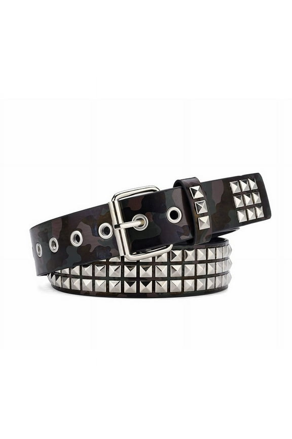 Punk Leather Belt,Women Men Goth Pyramid Studded Square Beads Rivet Jeans Belts (J), One Size